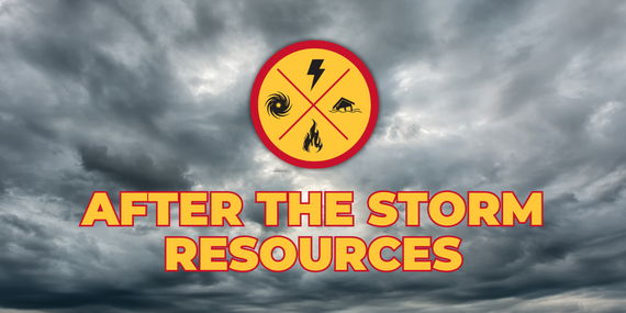 Text reading "After the Storm Resources" over a background of dark clouds