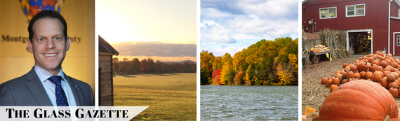 A picture of Councilmember Glass above text that reads "The Glass Gazette" next to three pictures of fall foliage and activities. 