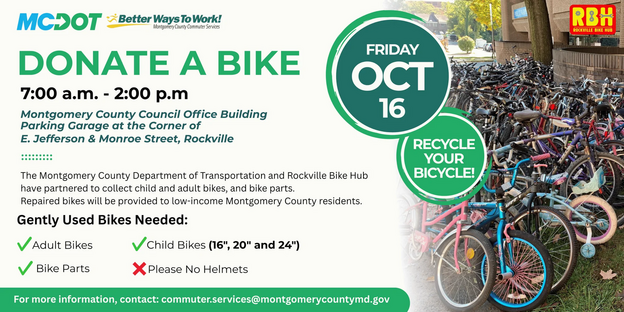 Annual Bike Drive to Repurpose Bicycles to be Held on Friday, Oct. 16 in Rockville 