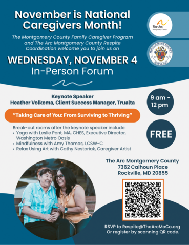 Caregivers Invited to Free Forum Celebrating National Family Caregivers Month on Wednesday, Nov. 4 in Rockville