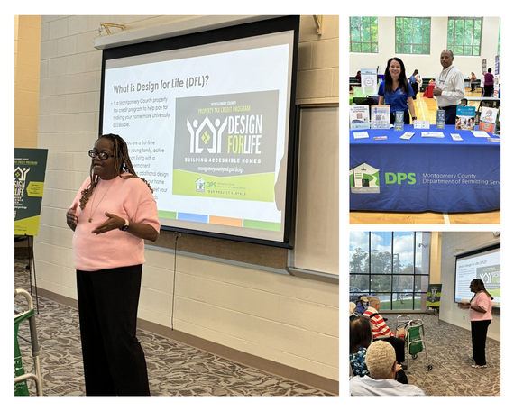 design for life presentation with dps staff and outreach table with info at recent Active Aging event 