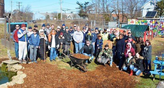 Volunteers at the community garden