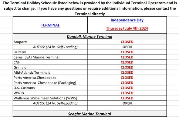 Holiday Schedule - Independence Day 2024 