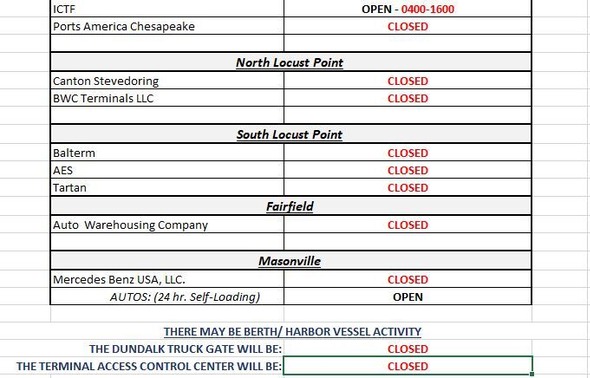 Terminal Holiday Schedule - Labor Day 2024