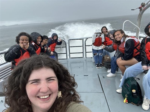 Stuber and students on boat