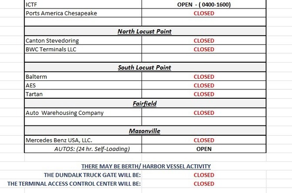 Terminal Holiday Schedule - Labor Day 2025