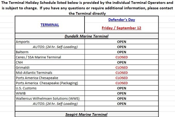 Terminal Holiday Schedule - Defender's Day 2025