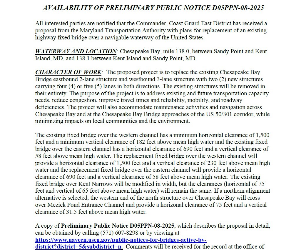 USCG Navigation Clearance Public Notice