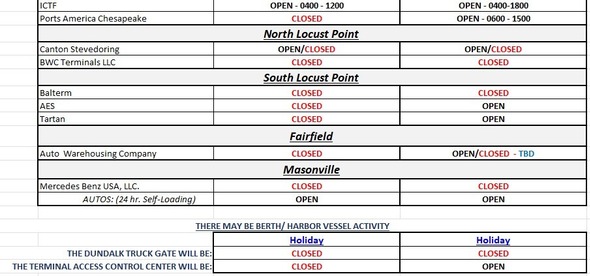 Terminal Holiday Schedule - Thanksgiving Day & The Day After Thanksgiving
