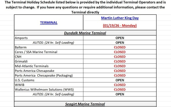 Terminal Holiday Schedule MLK