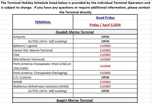 Terminal  Schedule Good Friday