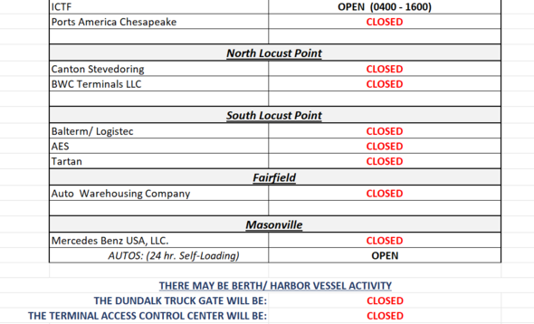 Terminal Holiday Schedule - Memorial Day 2026