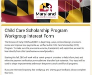 Screenshot of Child Care Scholarship Program Workgroup Interest online form.
