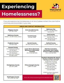 Experiencing Homelessness Contact Information flyer.