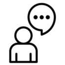 Icon of person with speech bubble.