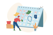Illustration of person reviewing schedule and calendar.