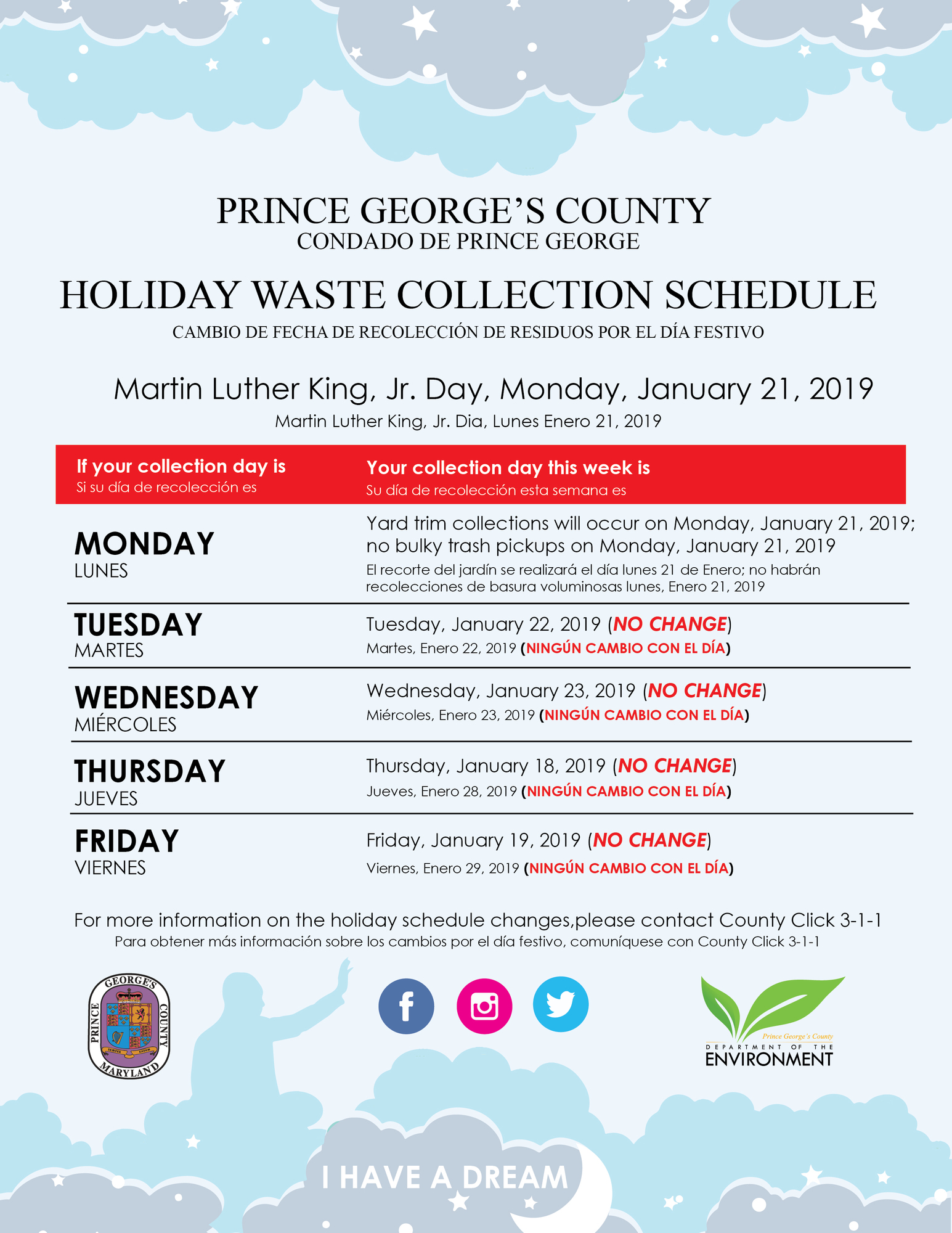 Recycling and Trash Holiday Collection Schedule for Martin Luther King