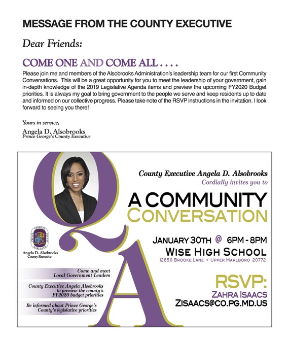 Message from County Executive Alsobrooks and invitation