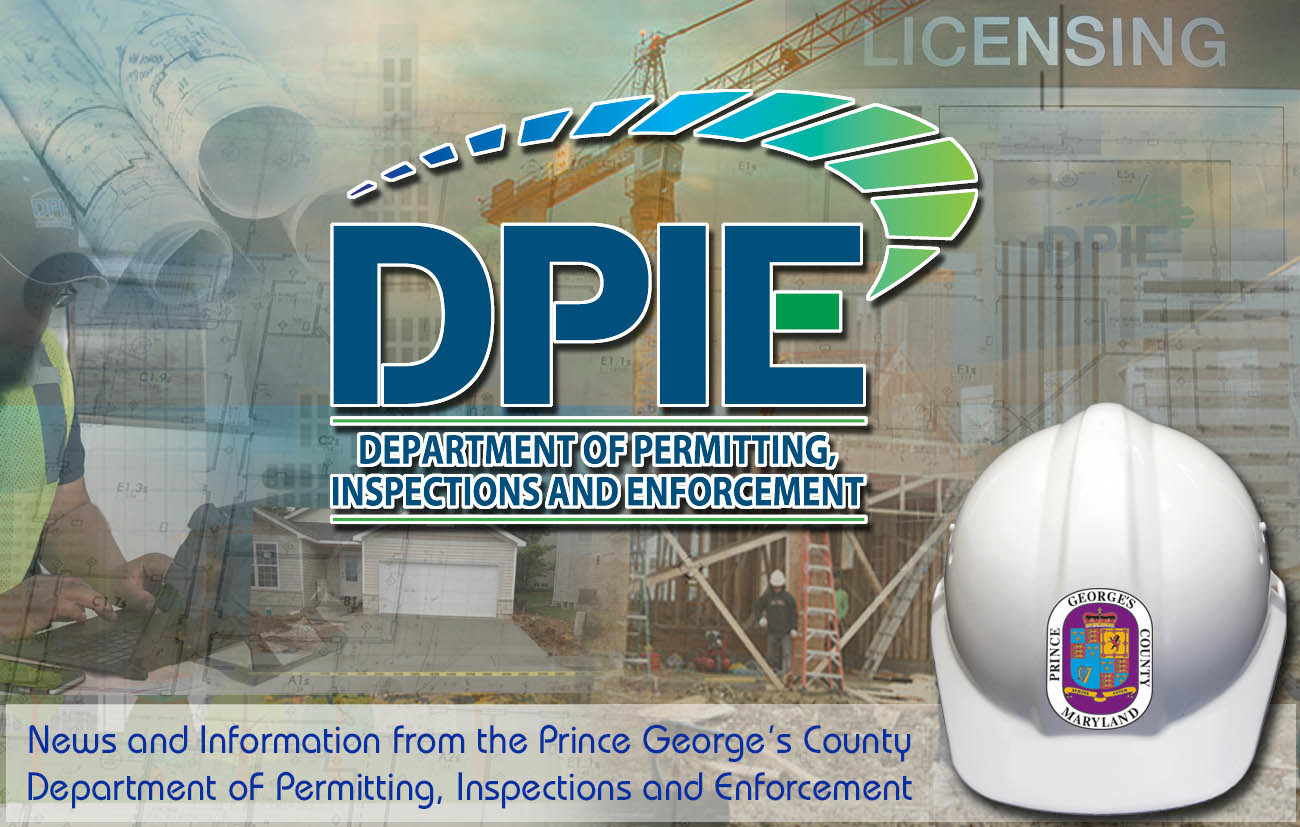Under Construction Masthead - Photos of blueprints, licenses, enforcement, construction inspections, hard hat and DPIE logo