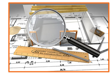 Magnifying glass on building plan