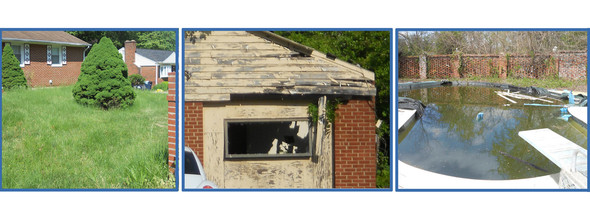Prepare your property - 3 houses in code violation, weeds, peeling paint and stagnant pool