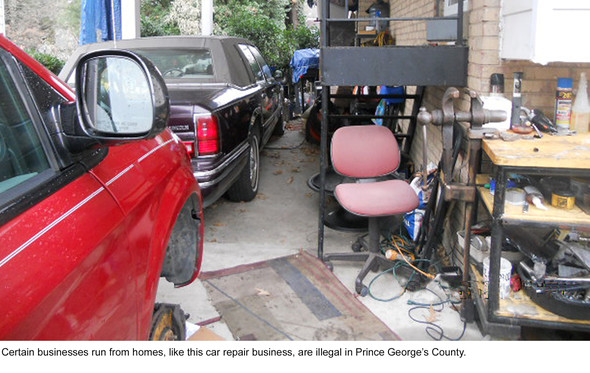 Illegal car repair business being run from a homeowners carport.