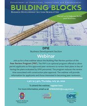 Business Development Section's flyer from their July webinar featuring Peer Review Program.