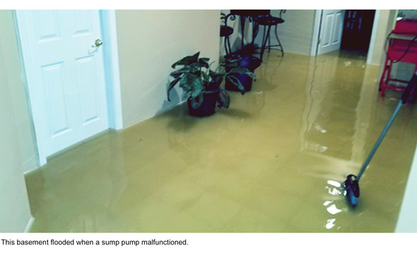 Basement flooded due to malfunction of a sump pump
