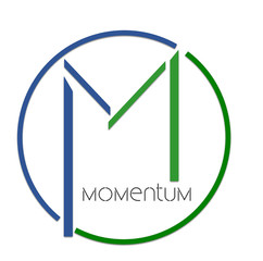 Momentum Logo with blue and green letter M in a circle