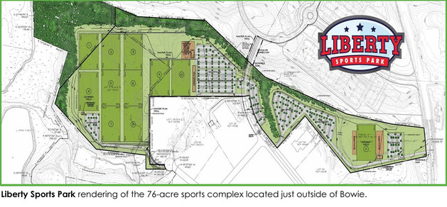 Artist rendering of Liberty Sports Park, a 76-acre sports complex located just outside of Bowie.