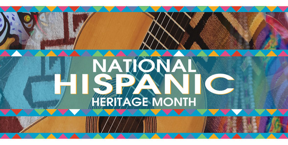 National Hispanic Heritage Month words with pattern material and guitar background banner