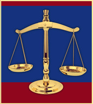 Scales of Justice on blue and red background