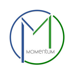 Momentum logo of letter "M" in green and blue lines