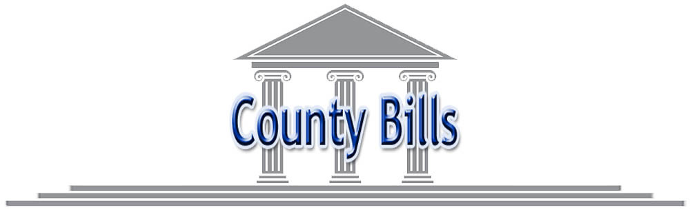Justice Building clipart of 3 columns and roof with words County Bills