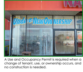 Bldg with new ownership lettering; A U and O Permit is required when change of tenant, use or ownership occurs; no construction needed