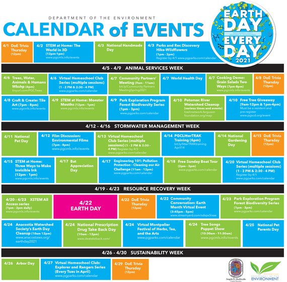 DoE Earth month calendar 2021