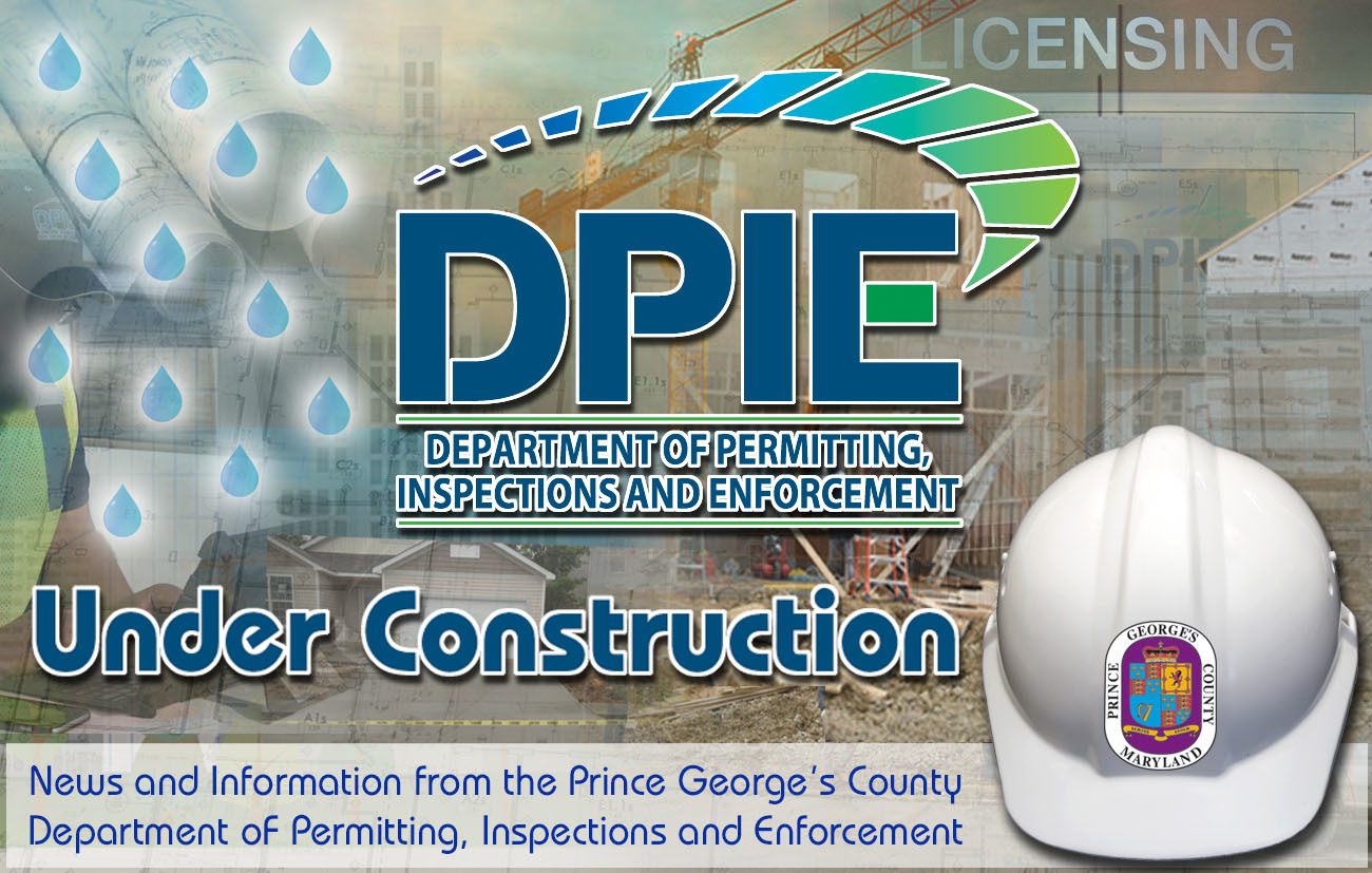 Under Construction Masthead with water drops for flood awareness month