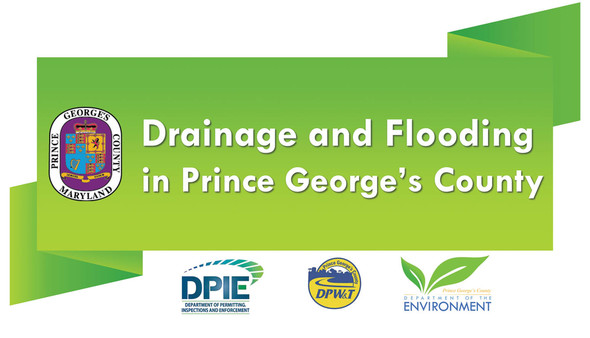 Drainage and Flooding in Prince George's County text on green banner as cover to presentation