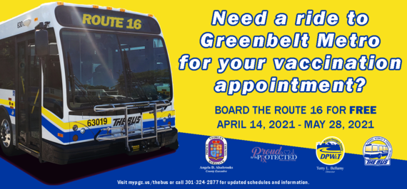 "TheBus" Route 16 Provides Free Shuttle Service to Greenbelt COVID-19 Vaccination Center