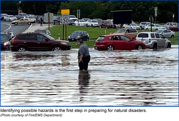 Man directing traffic in a flood. Identifying possible hazards is the first step in preparing for natural disasters