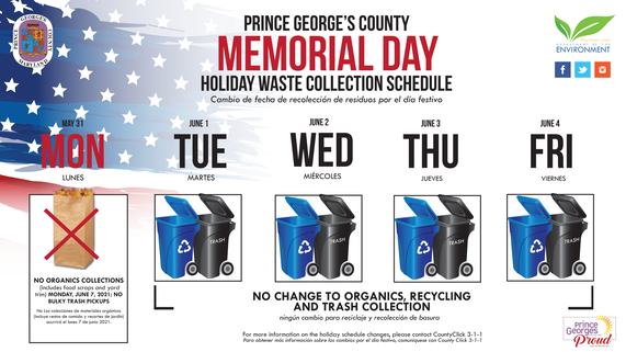 Memorial Day waste collection 2021