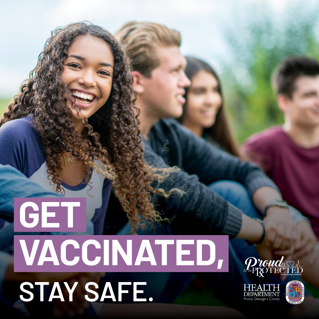 Get vaccinated- stay safe. Young adults enjoying each other's company