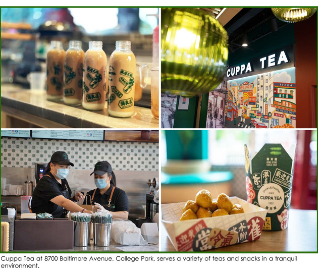 Cuppa Tea at 8700 Baltimore Avenue, College Park, serves a variety of teas and snacks in a tranquil environment. 