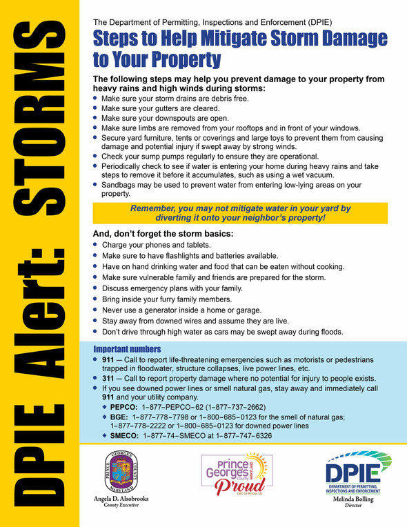 DPIE Alert - Storms flyer for mitigating damage to your property