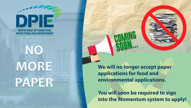 hand with megaphone stating no more paper applications as health food and environmental permit applications become online only