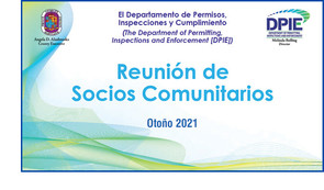 Spanish Community Partners' Meeting presentation cover with blue swirls thumbnail