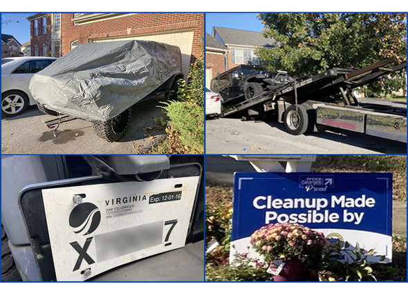 Illegally parked vehicle had expired tags years out of date. A tow truck was called and the vehicle removed under the “Clean It and Lien It!” program.