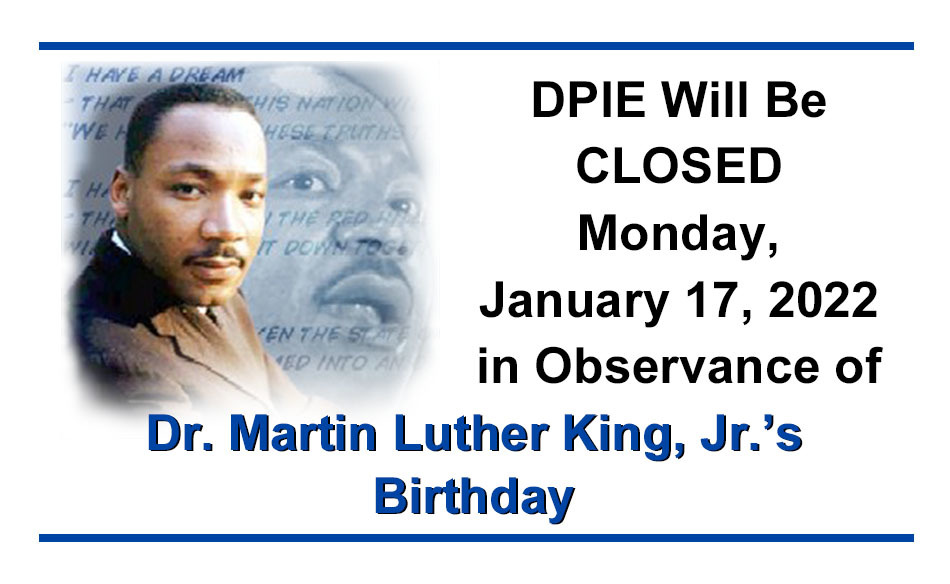 Upcoming Holiday - Dr. Martin Luther King, Jr.'s birthday