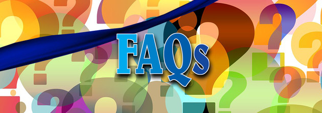 FAQs letters over colorful question marks