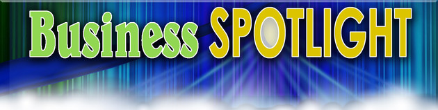 Business Spotlight header with curtains and stage lights